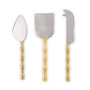 Set of 3 Gold Bamboo Cheese Knives- Stainless Steel/Brass
