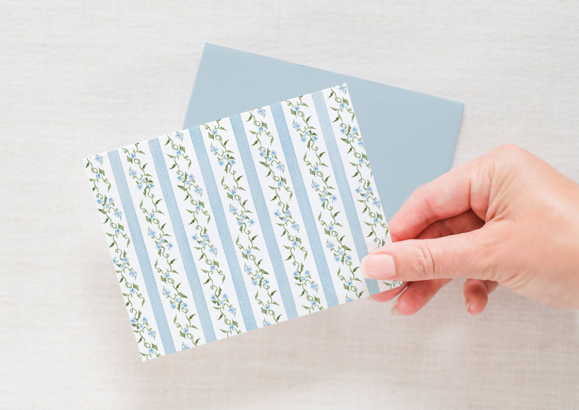 Blue Ditsy Floral Stripe Notecards | Set of 8