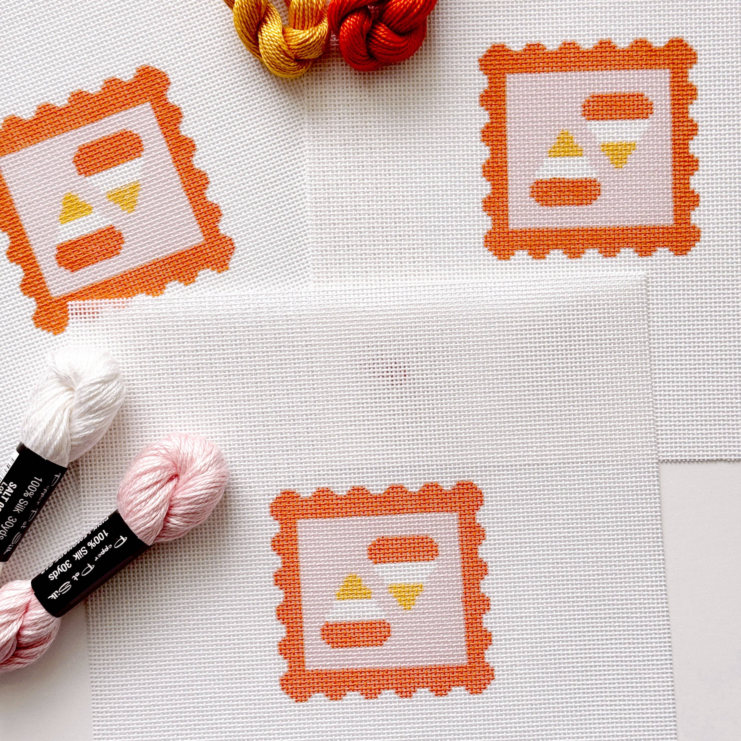 Candy Corn Stamp Needlepoint Canvas – 18 Mesh Zweigart Mono Deluxe, 2.7" Hand Painted Fall Halloween Mini