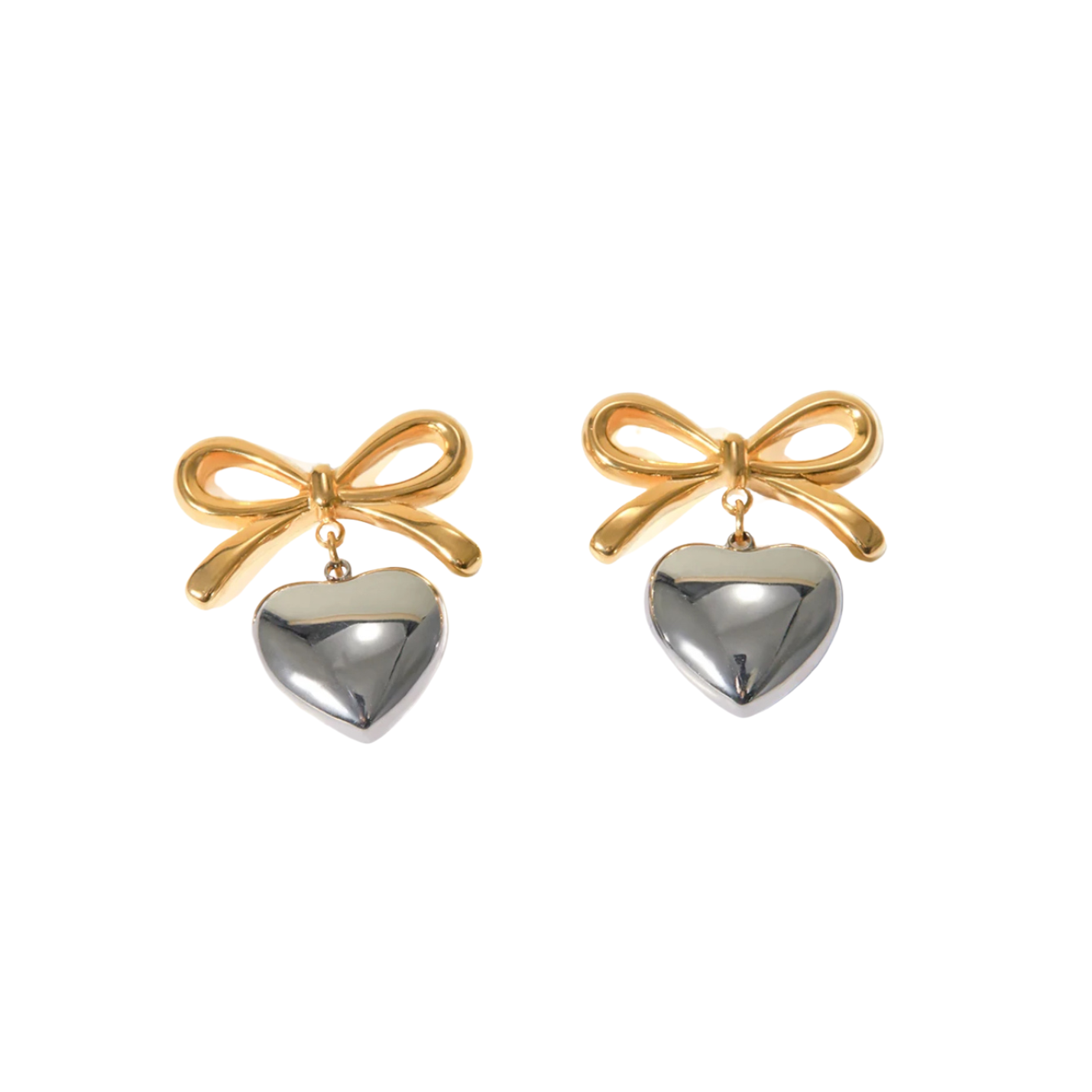 Mixed Metal Bow Heart Studs