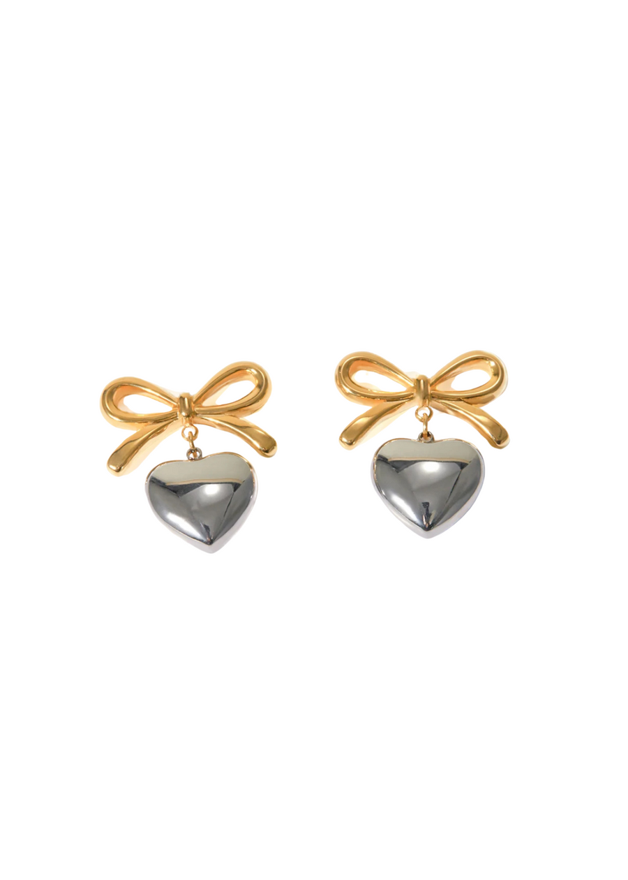 Mixed Metal Bow Heart Studs