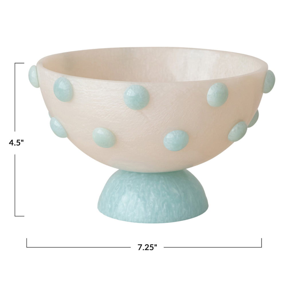 Marbled Resin Hobnail Footed Bowl, Pink and Blue