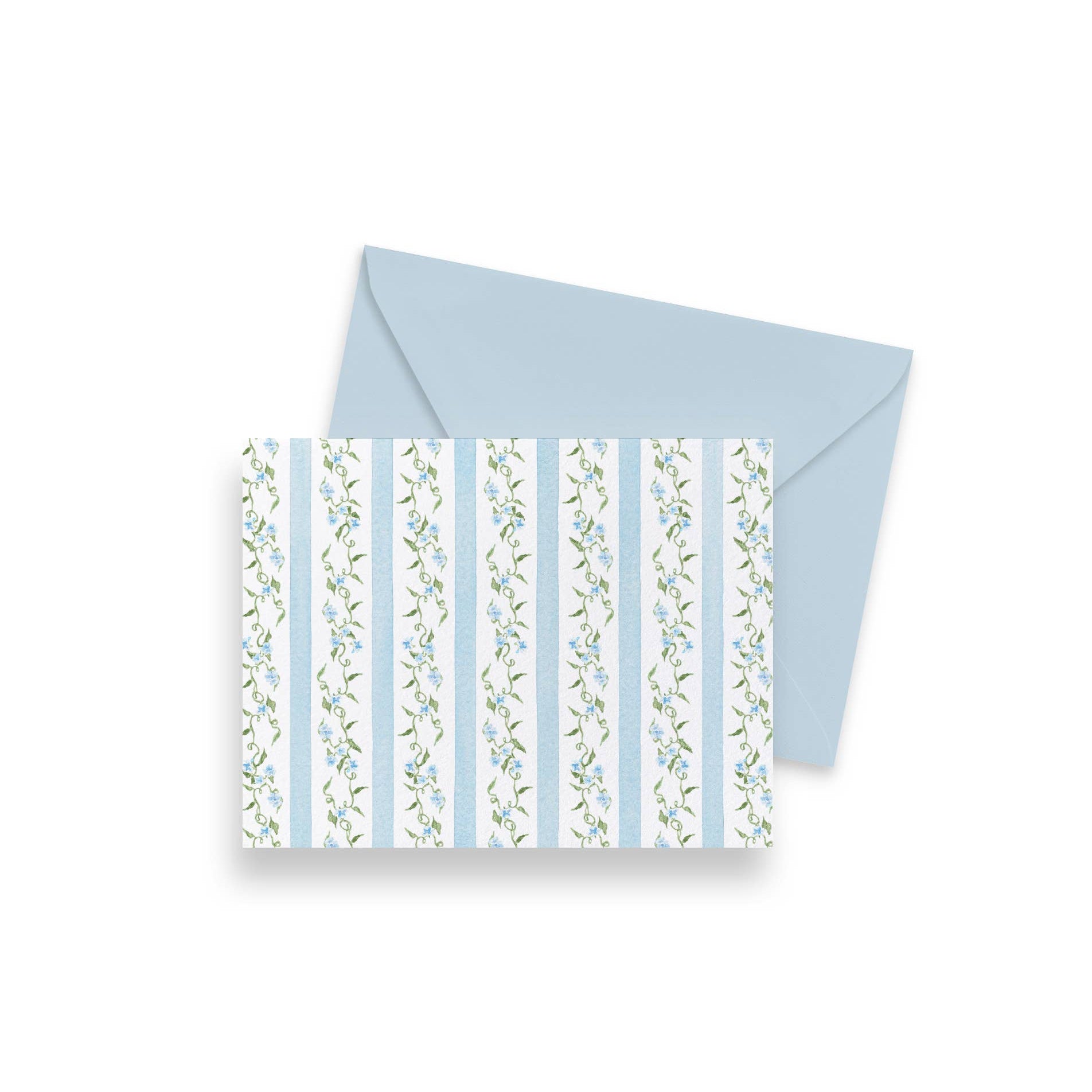 Blue Ditsy Floral Stripe Notecards | Set of 8