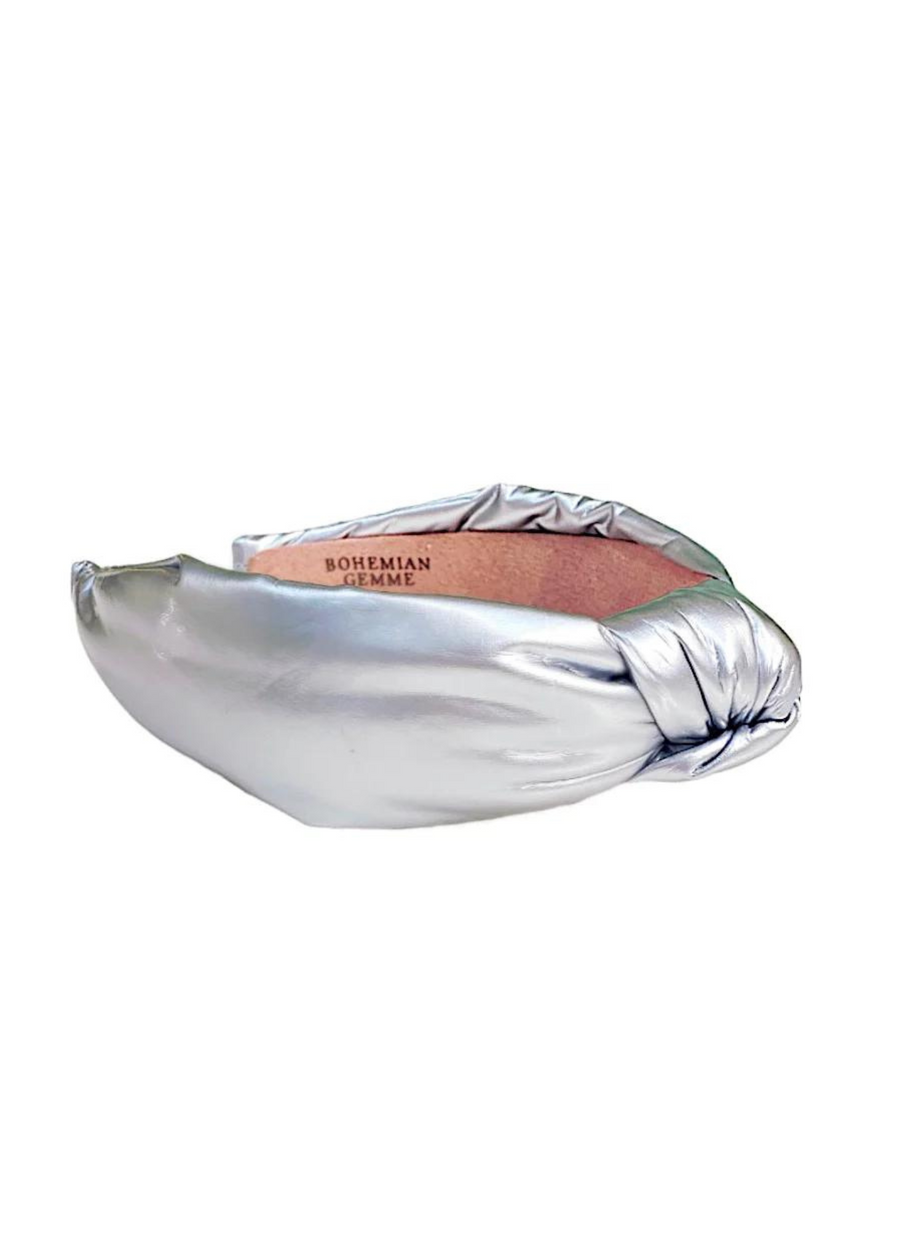 Metallic Silver Patent Leather Headband