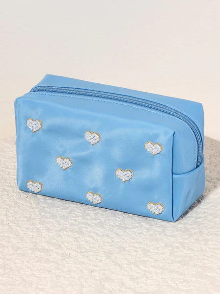 Hearts Zip Pouch, blue