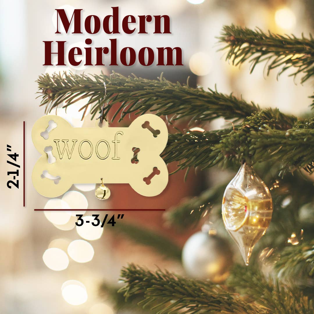 Woof Dog Bone Ornament with Bell