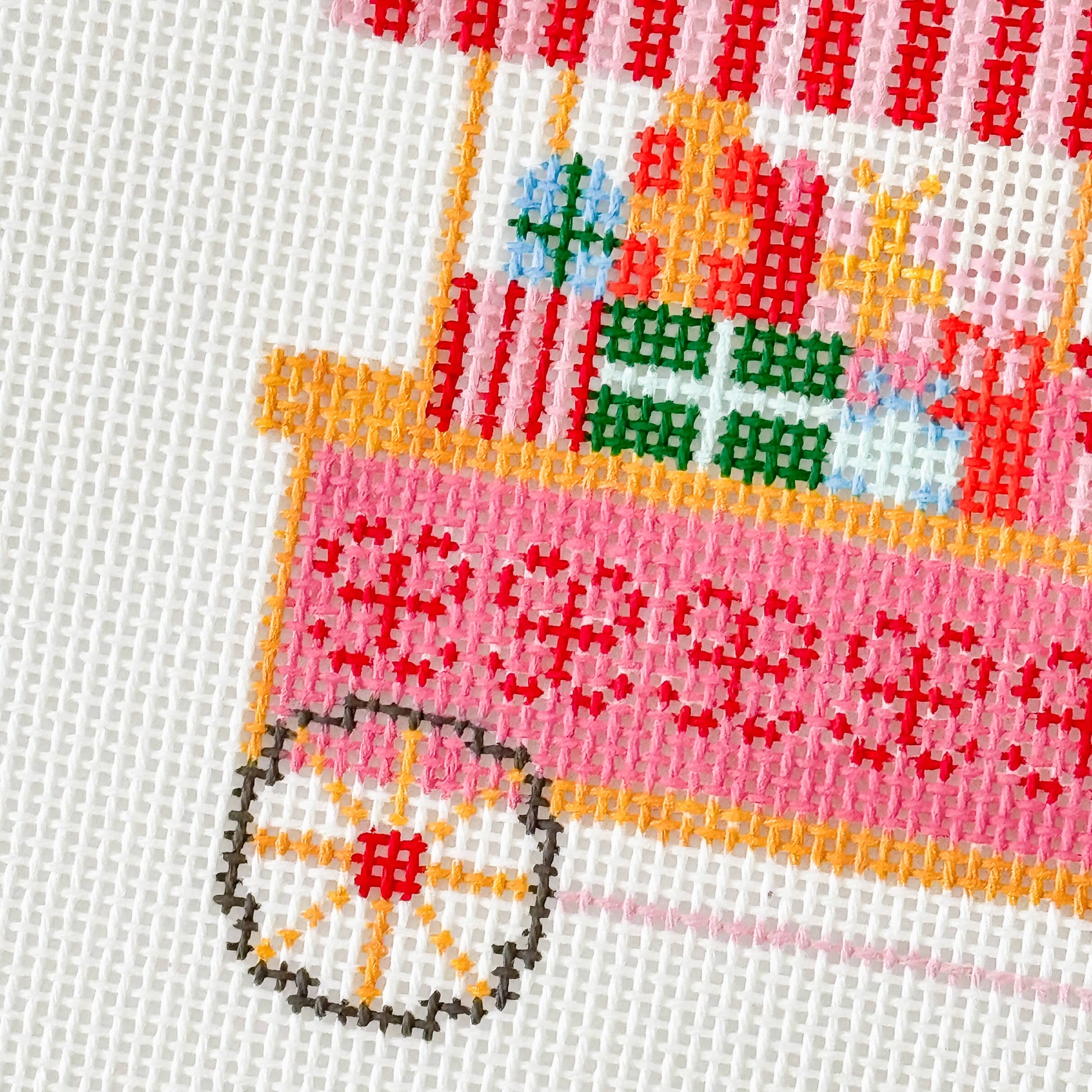 Christmas Trolley Cart Needlepoint Canvas 18 Mesh 4” Design