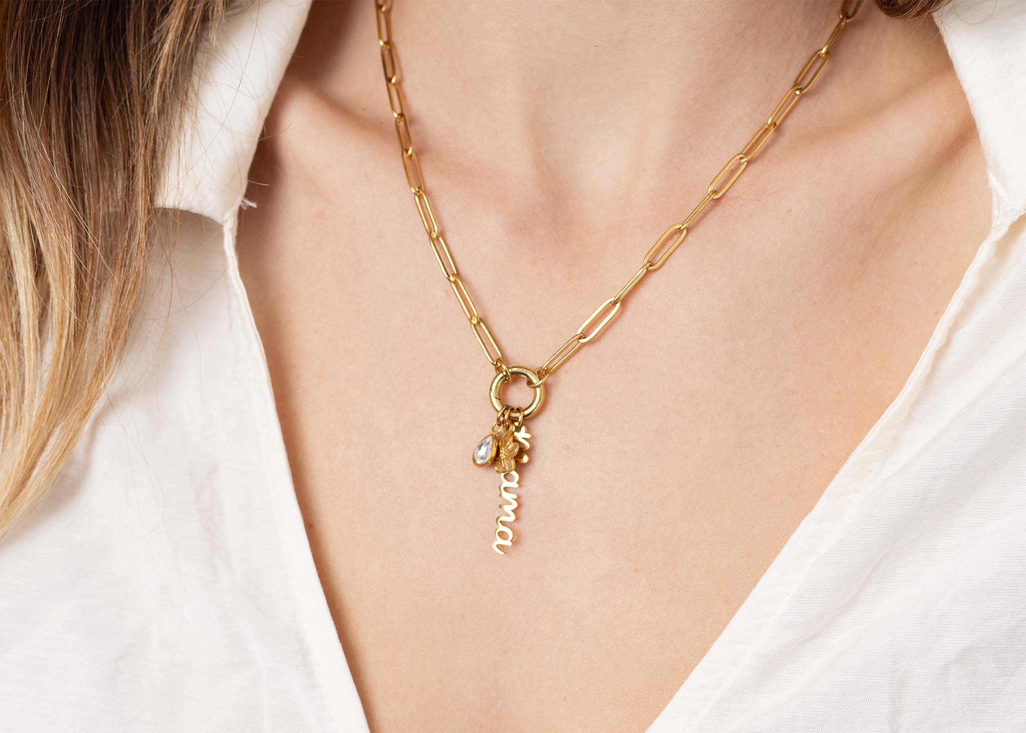 18K Gold Stainless Steel Mama Charm Holder Necklace Gift Set