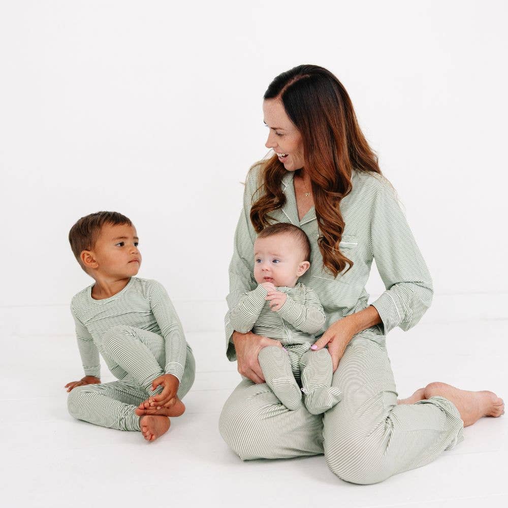 Evergreen Stripe Long Sleeve & Pants Bamboo Women's Pajama Set