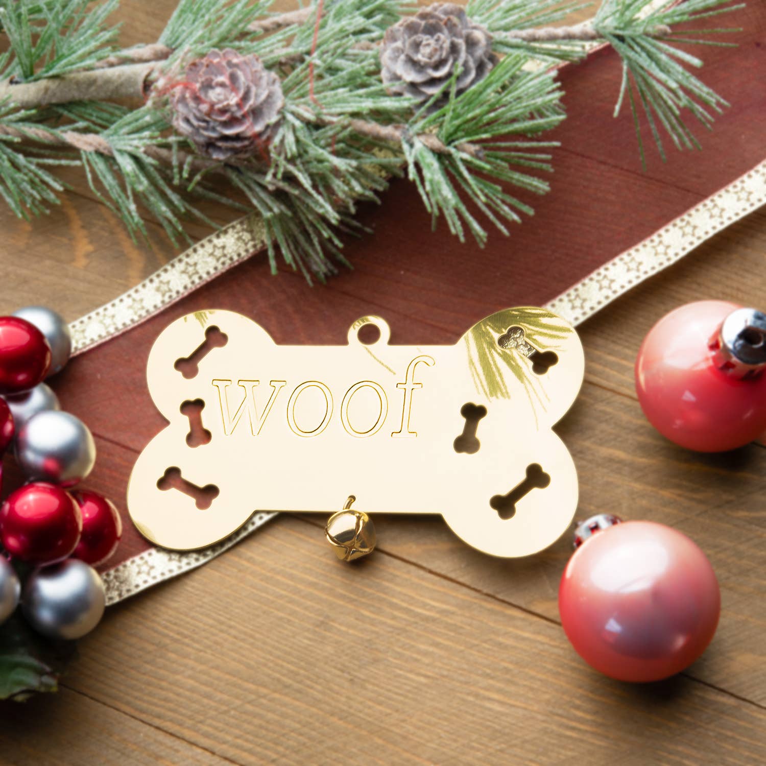 Woof Dog Bone Ornament with Bell