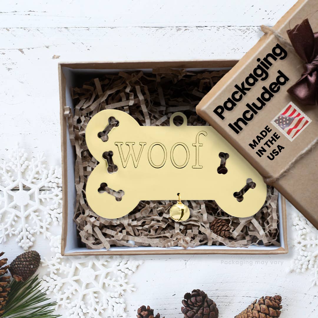 Woof Dog Bone Ornament with Bell