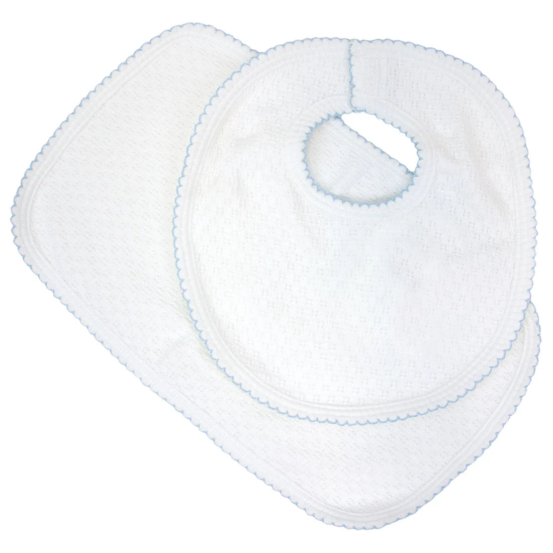 Paty Knit Bib & Burp Set Blue Trim