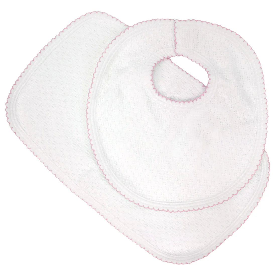 Paty Knit Bib & Burp Set Pink Trim