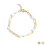 18K Gold PVD Steel Station Pearl Paperclip Chain Bracelet