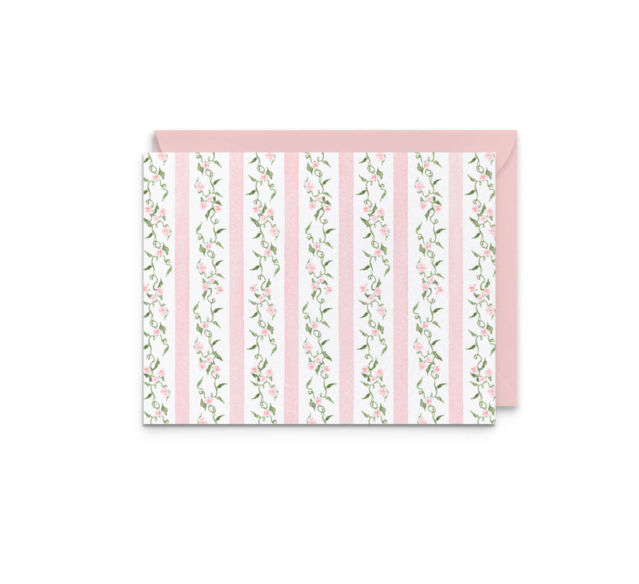 Pink Ditsy Floral Stripe Notecards | Set of 8