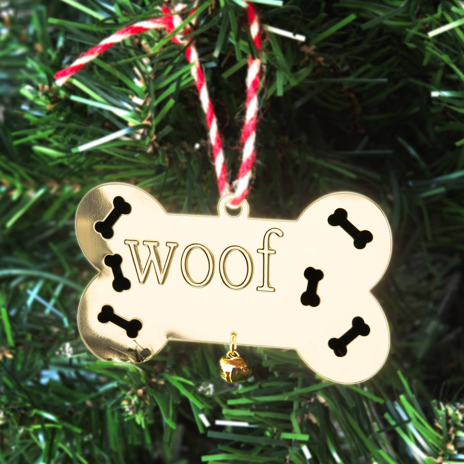Woof Dog Bone Ornament with Bell