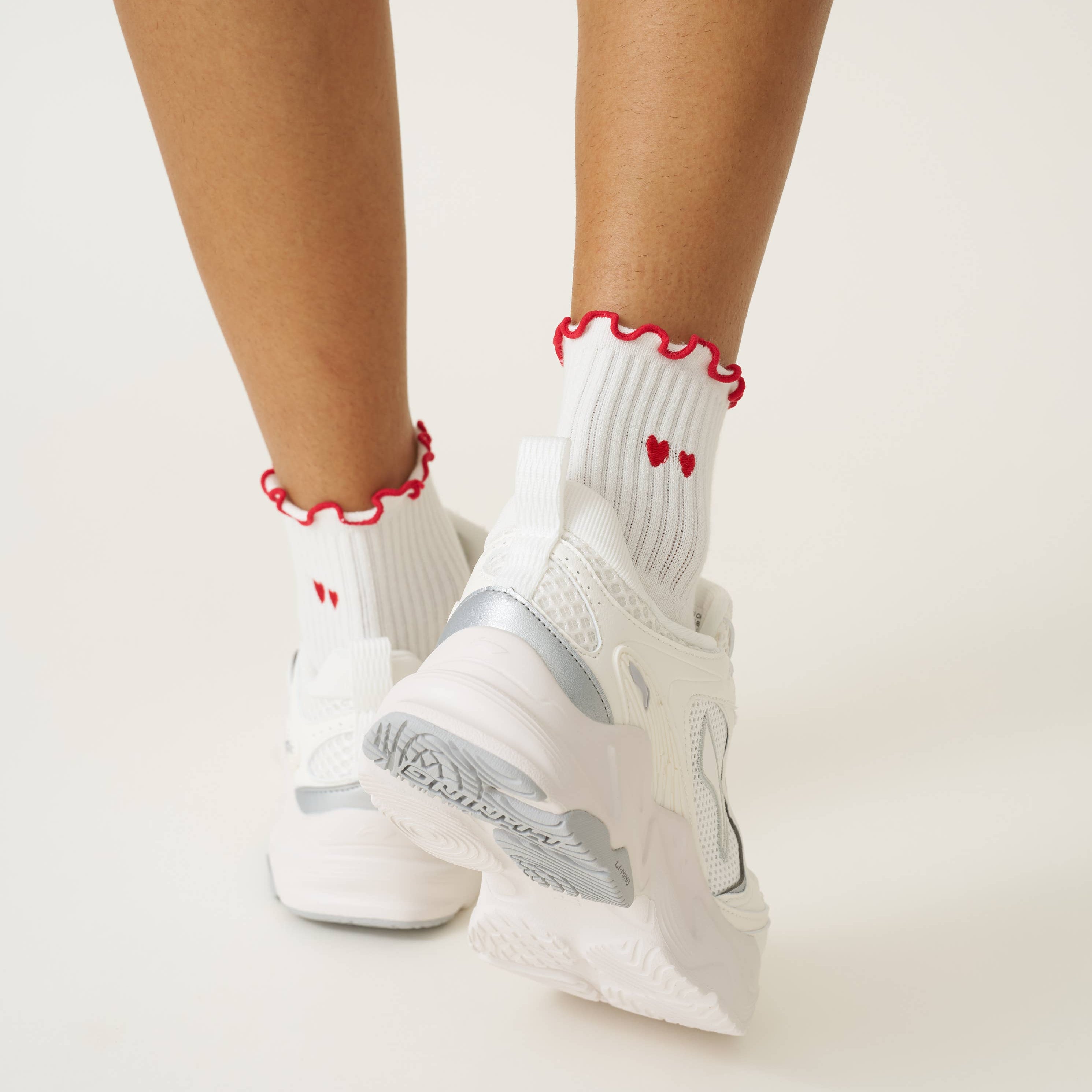 Embroidery Heart Duo Ruffle Grip Sock, Pilates Socks