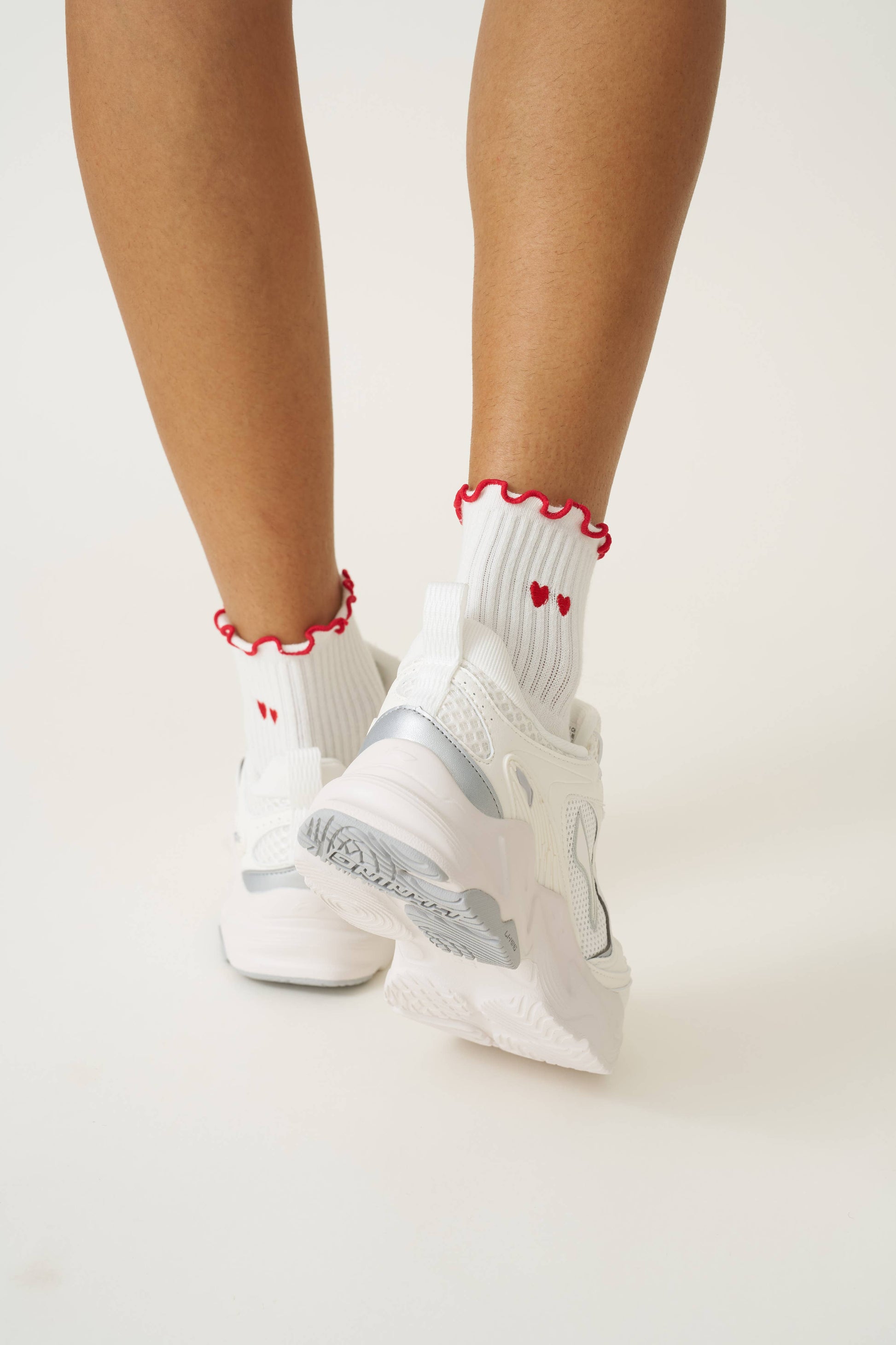 Embroidery Heart Duo Ruffle Grip Sock, Pilates Socks