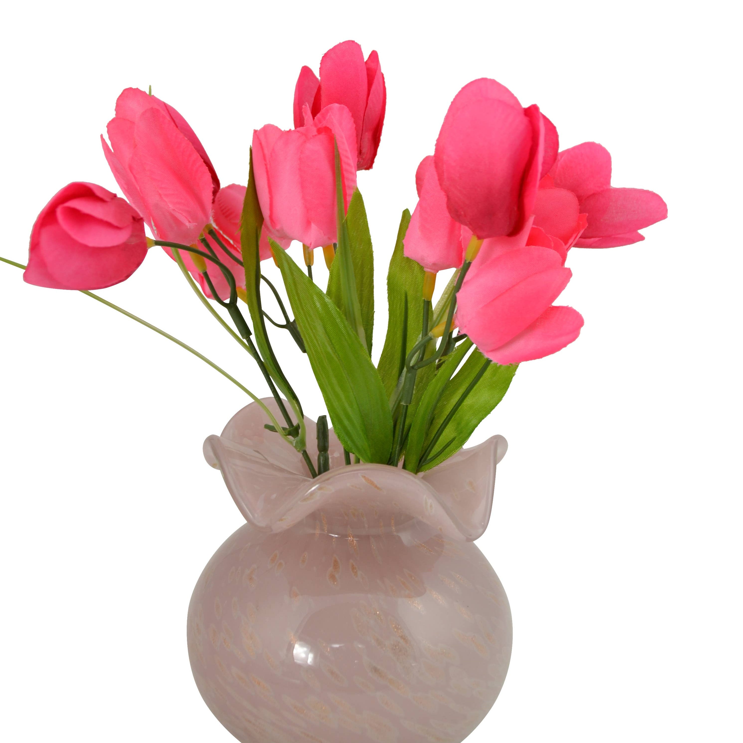 5X5 PINK W/ GOLD SPECS GLASSVASE