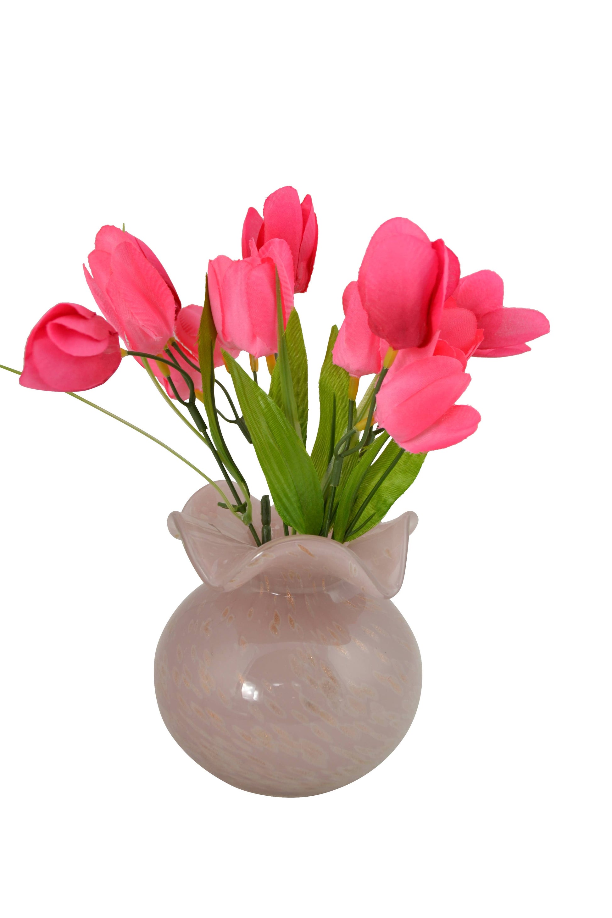 5X5 PINK W/ GOLD SPECS GLASSVASE