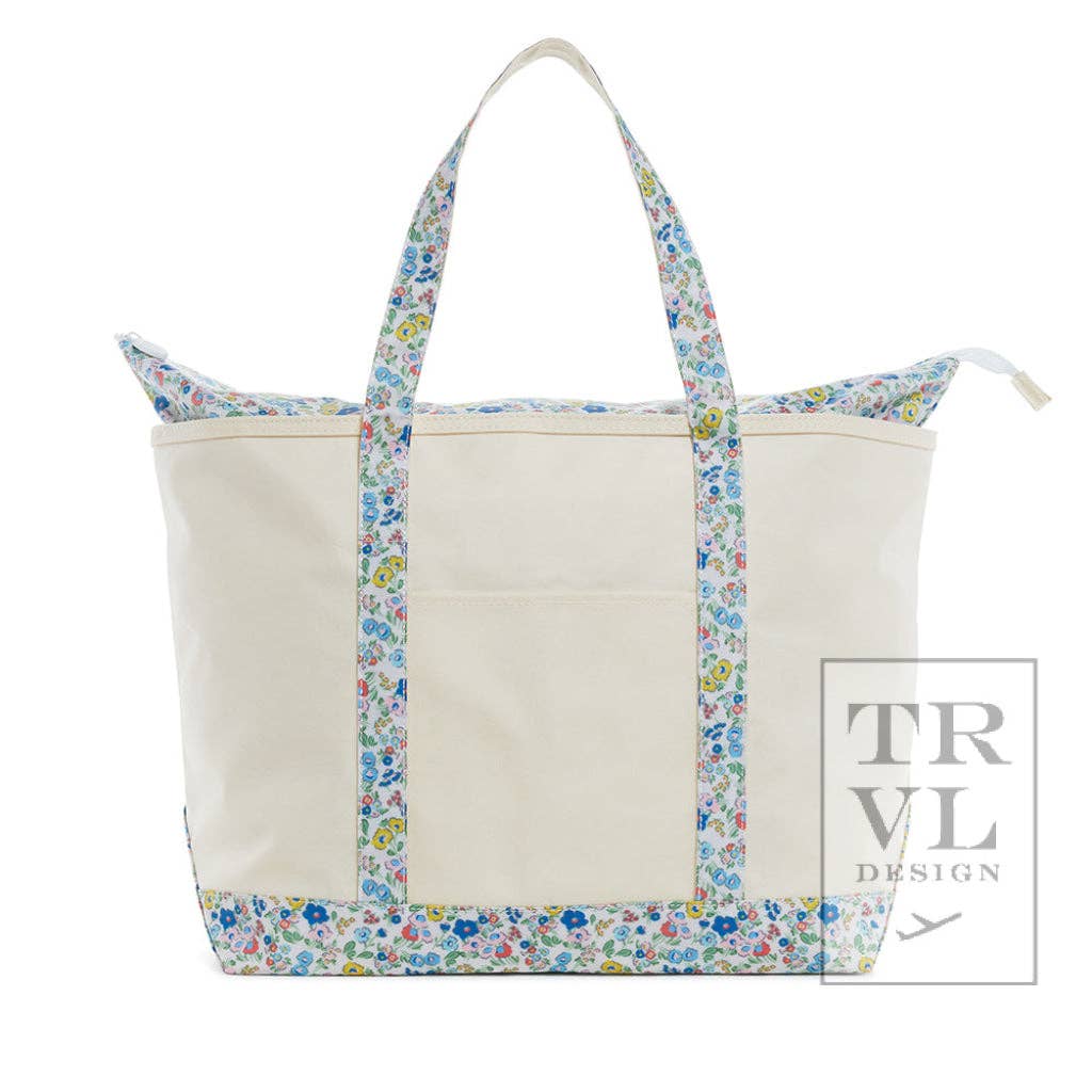 Maxi Tote - Coated Canvas Large Natural With Posies Trim