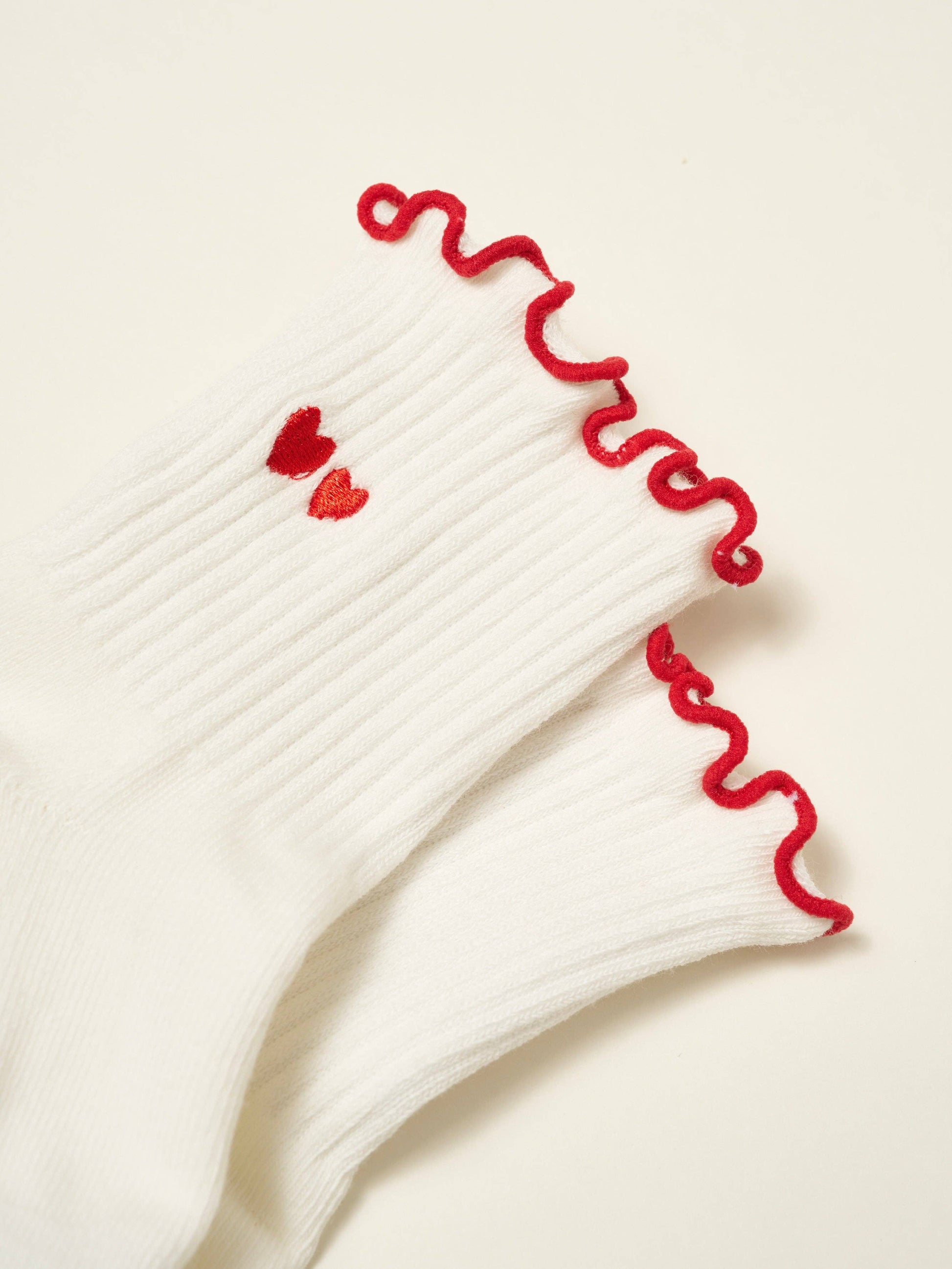 Embroidery Heart Duo Ruffle Grip Sock, Pilates Socks