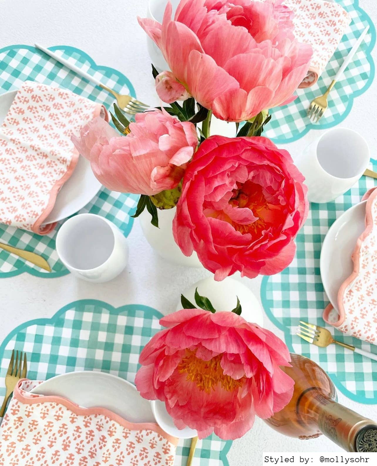 Teal Gingham Scalloped Paper Placemats | Set of 24