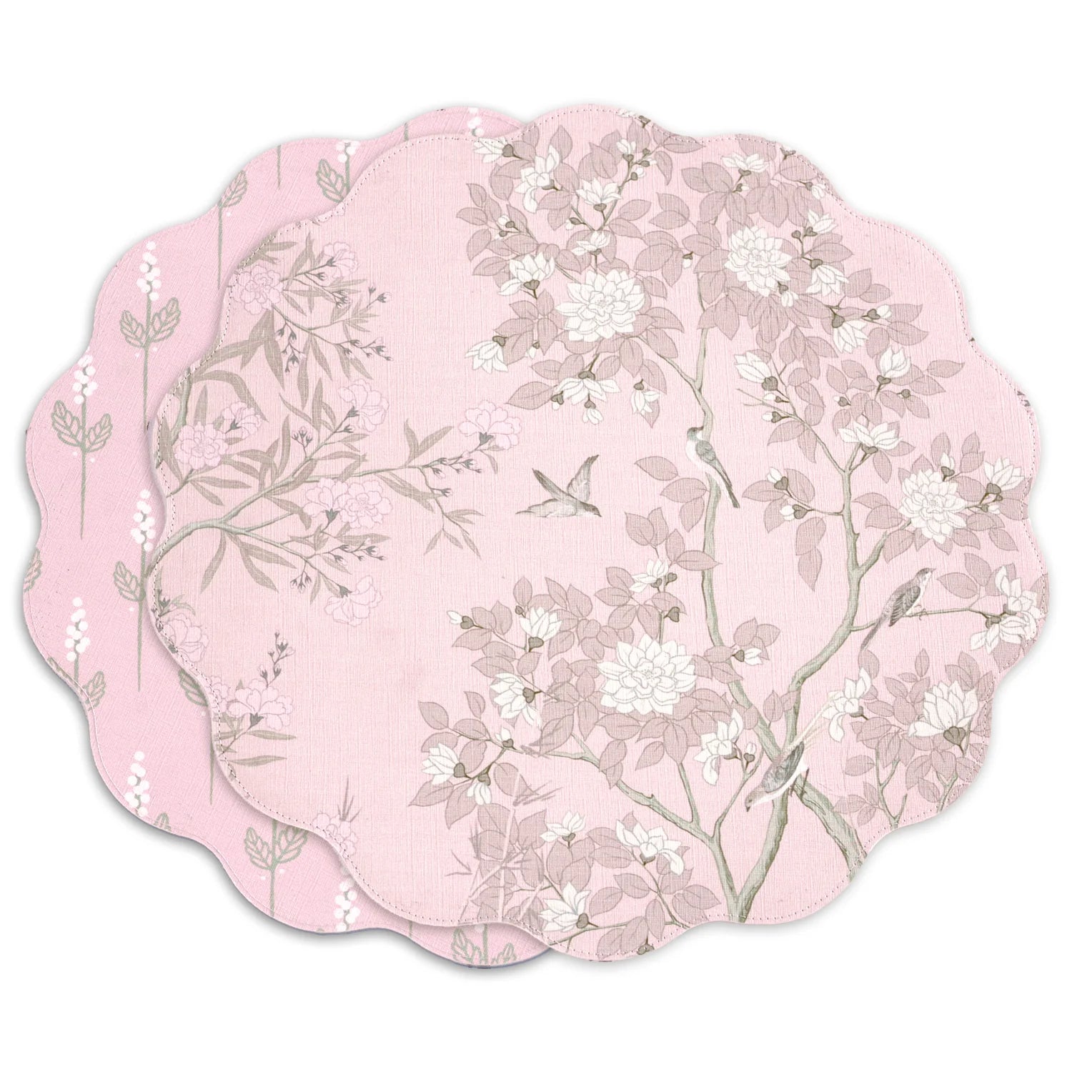 VIDA Chinoiserie Reversible Round Placemats Set of 4 Pink & White