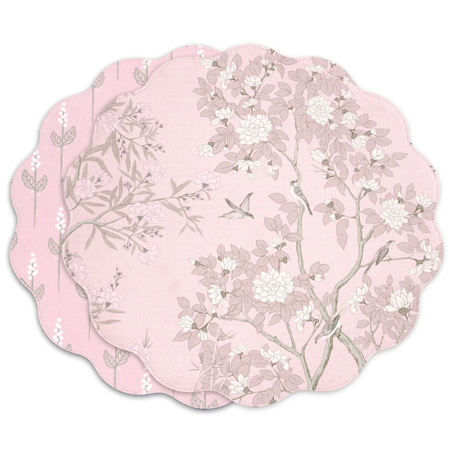 VIDA Chinoiserie Reversible Round Placemats Set of 4 Pink & White