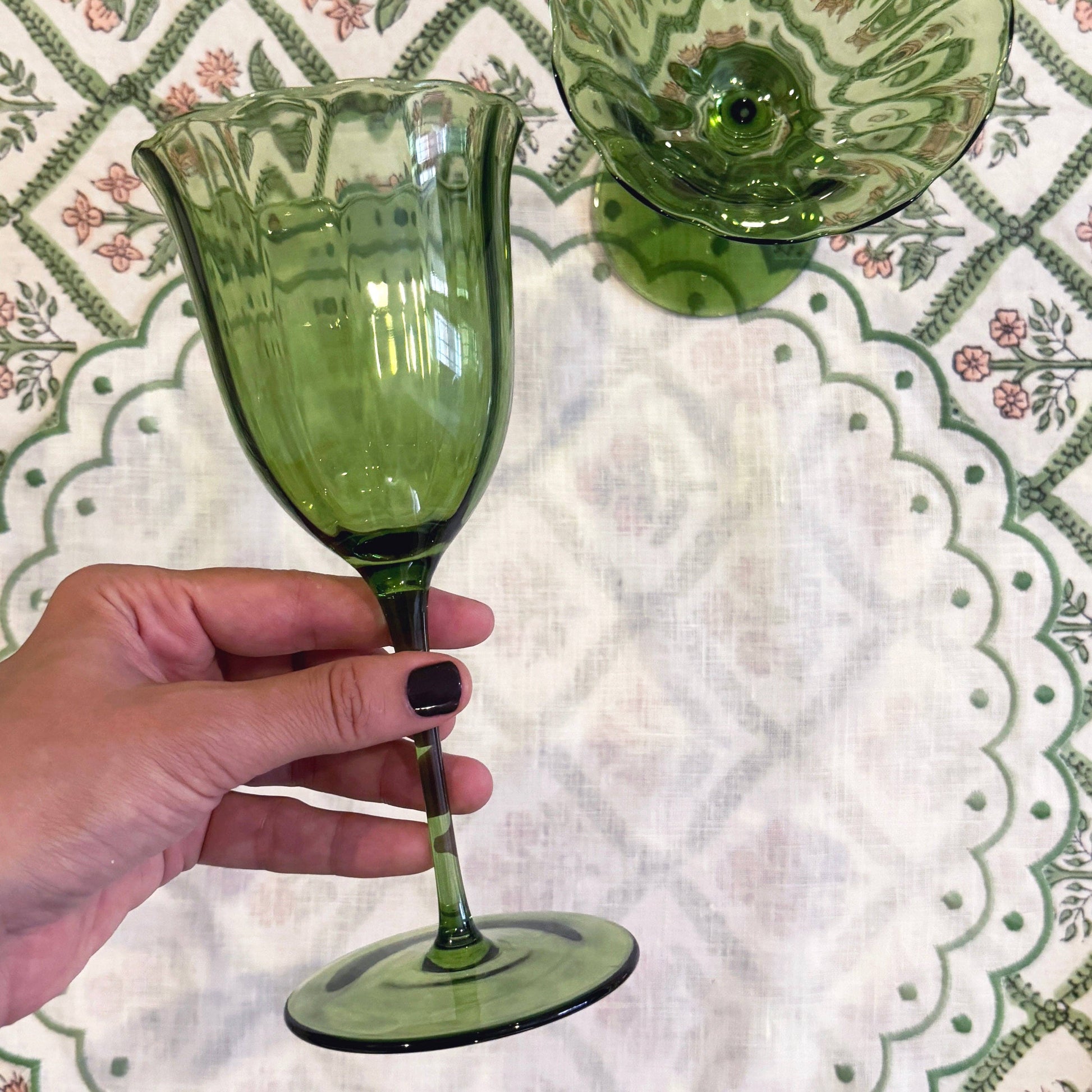 Lily green wine glass