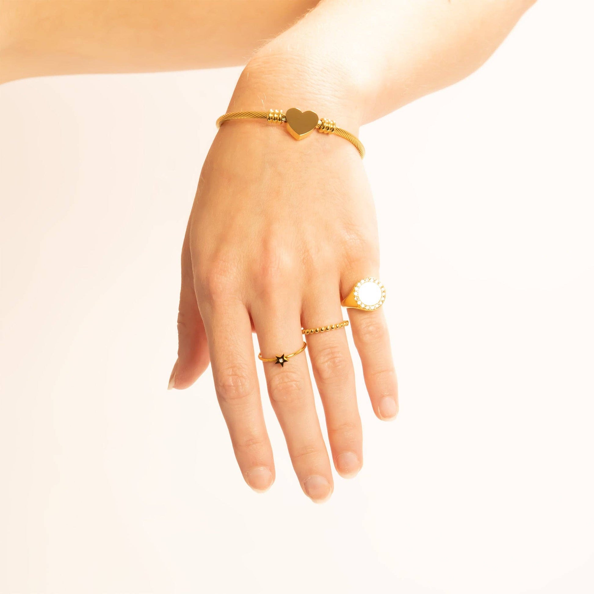 18K Gold PVD Stainless Steel Signet Ring With Stones