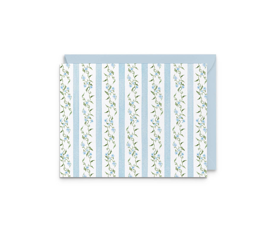 Blue Ditsy Floral Stripe Notecards | Set of 8