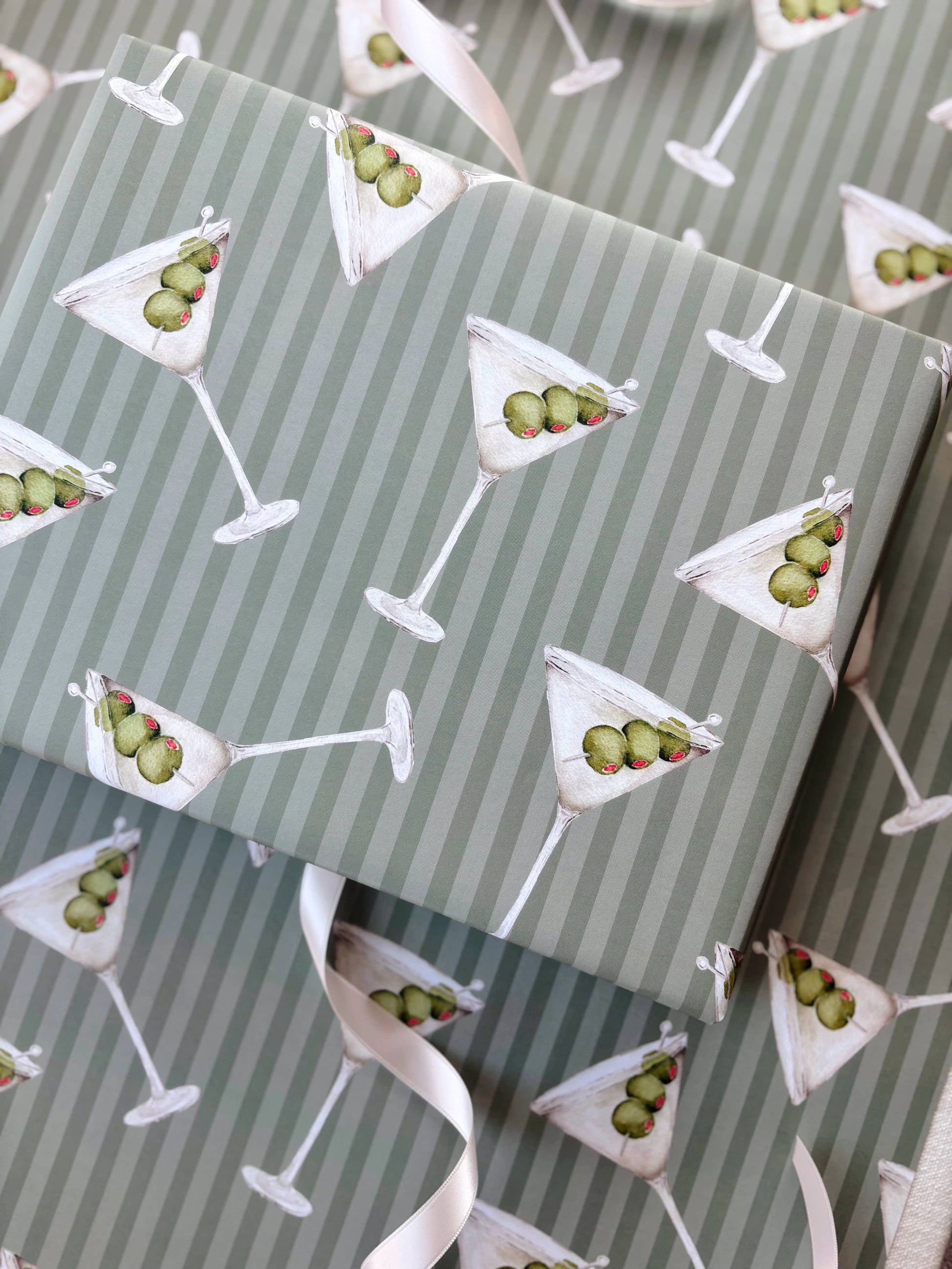 Watercolor Martini Gift Wrap - 3 Sheets/Roll