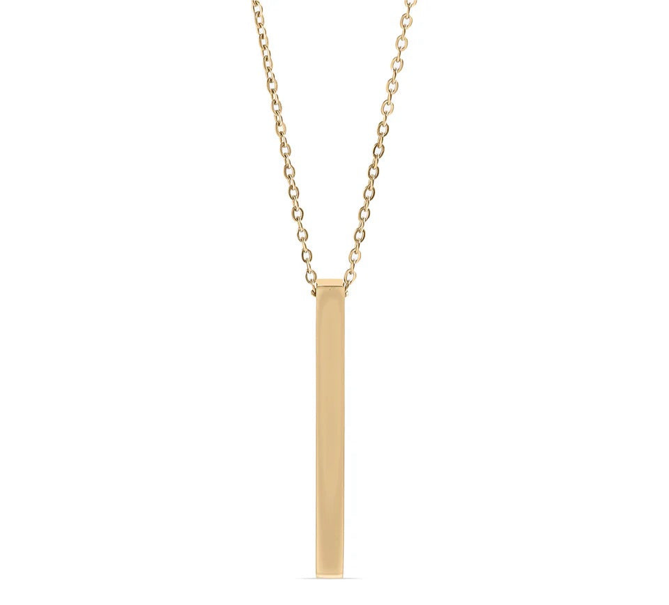 Gold Four Sided Bar Necklace Engraving