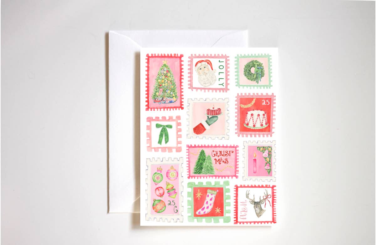 Vintage holiday stamps greeting card