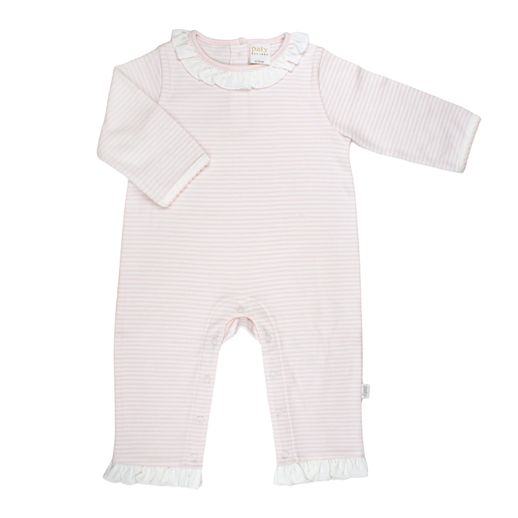 Girls Ruffle Interlock Romper Pink