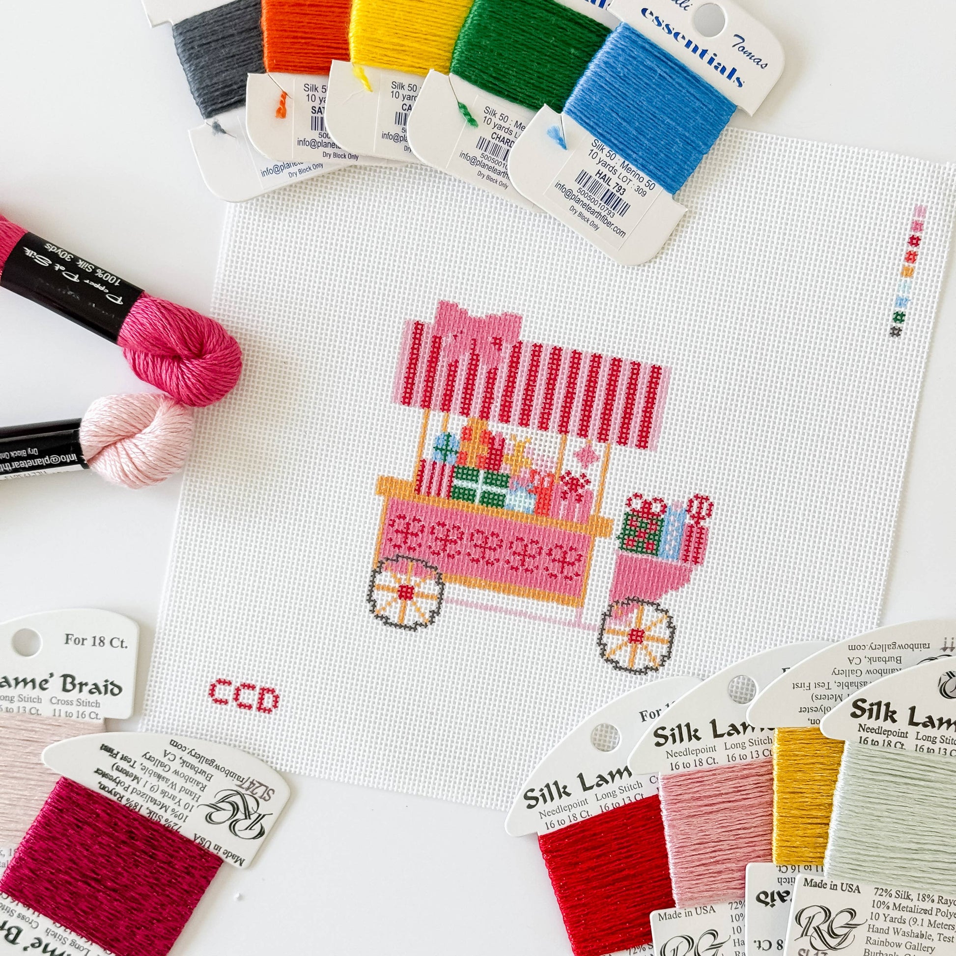 Christmas Trolley Cart Needlepoint Canvas 18 Mesh 4” Design