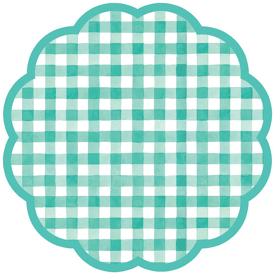 Teal Gingham Scalloped Paper Placemats | Set of 24
