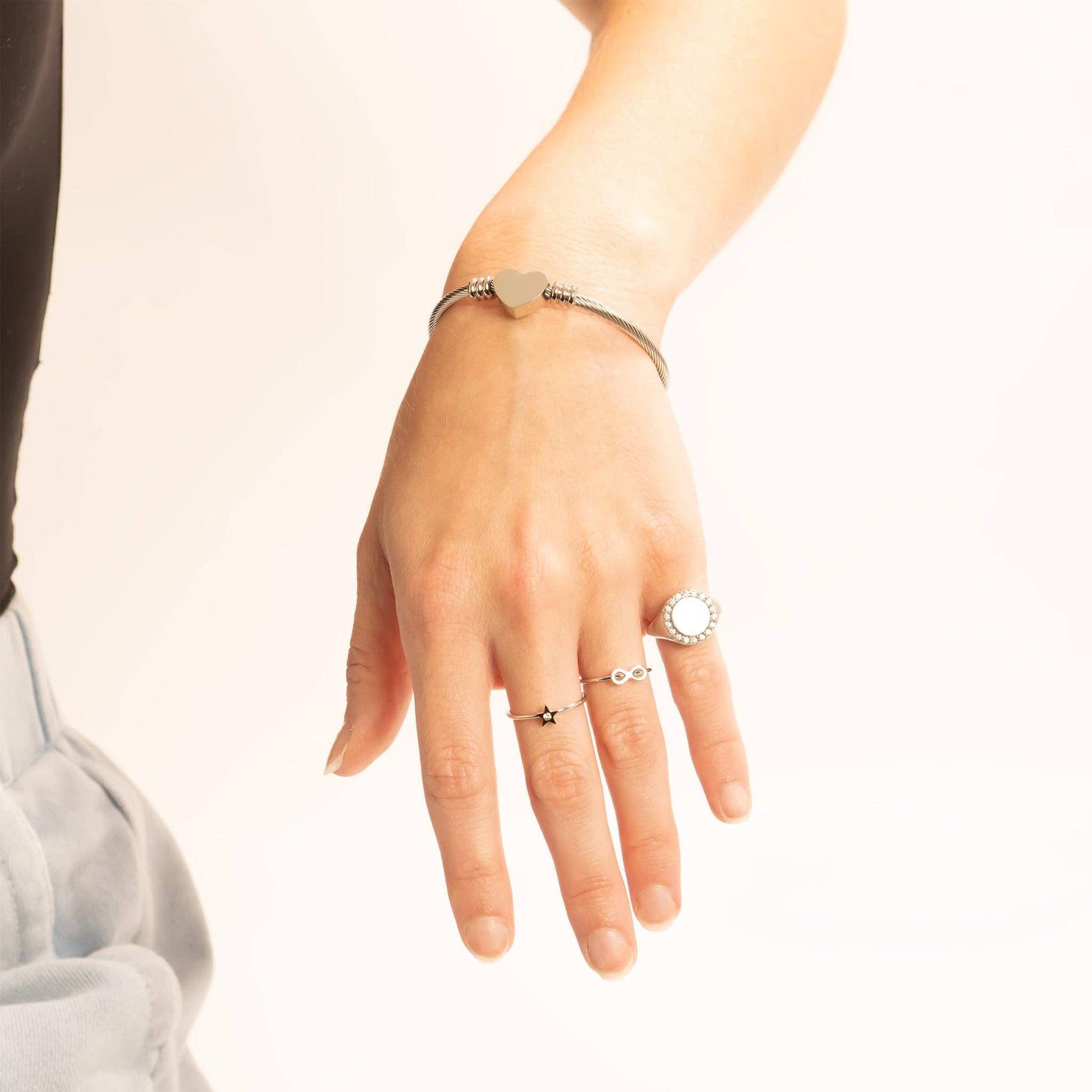 18K Gold PVD Stainless Steel Signet Ring With Stones