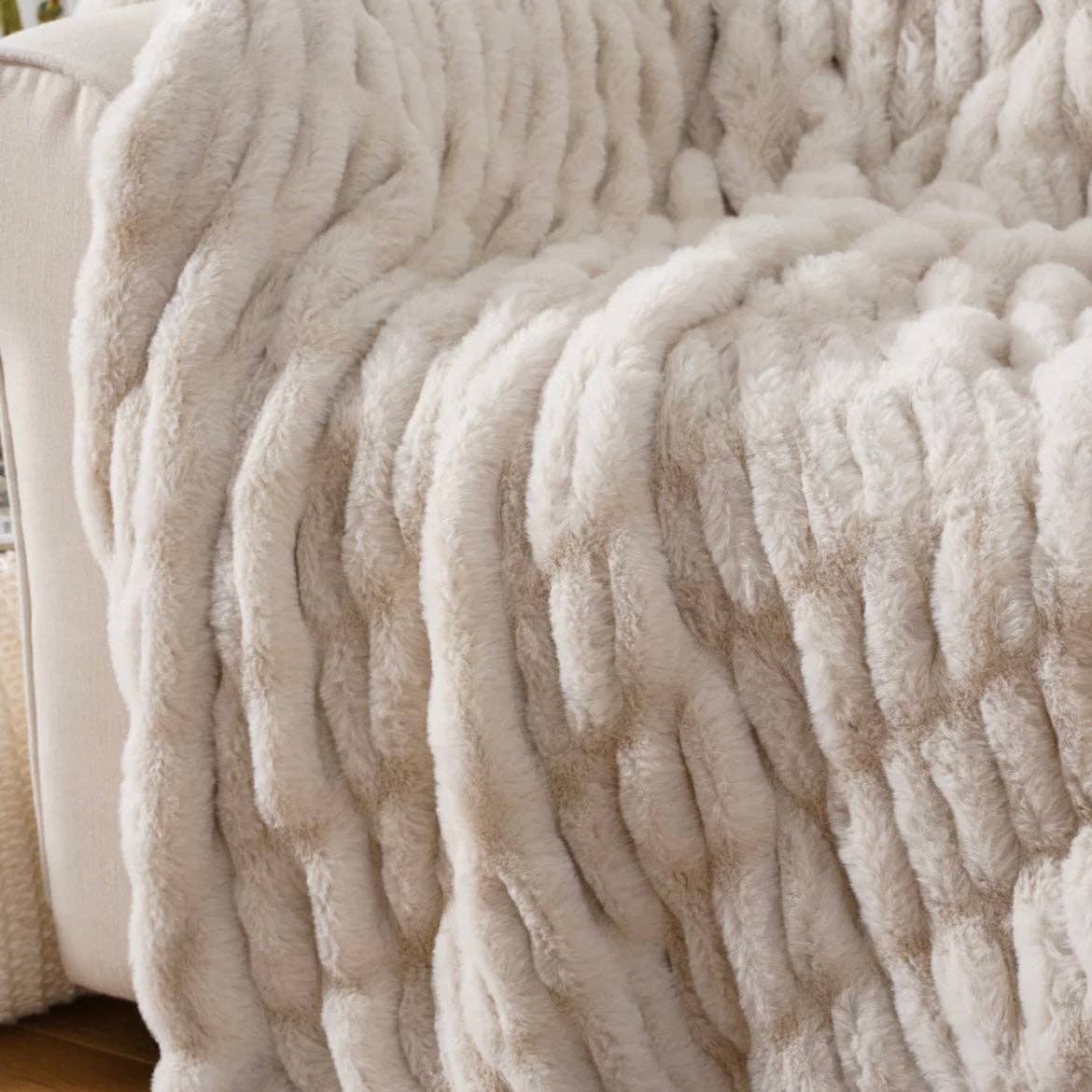 Soft Ruched Faux Fur Throw- Multiple Colors