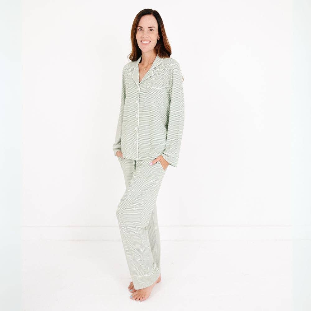 Evergreen Stripe Long Sleeve & Pants Bamboo Women's Pajama Set