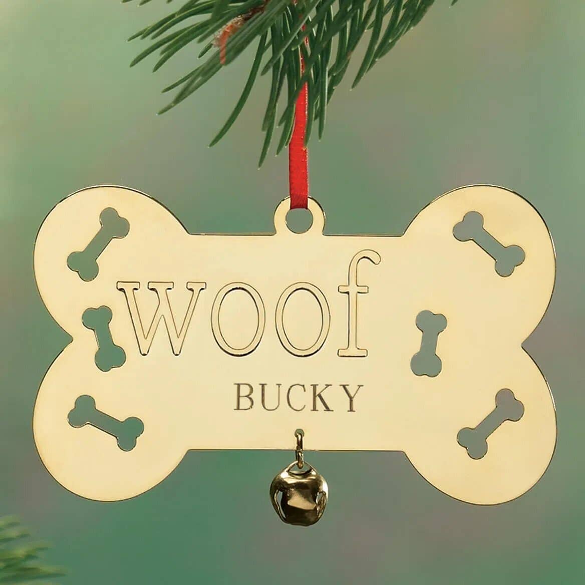 Woof Dog Bone Ornament with Bell