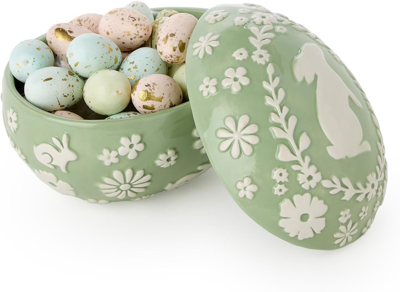 Easter Whimsy Bunny Egg Shape Covered Dish