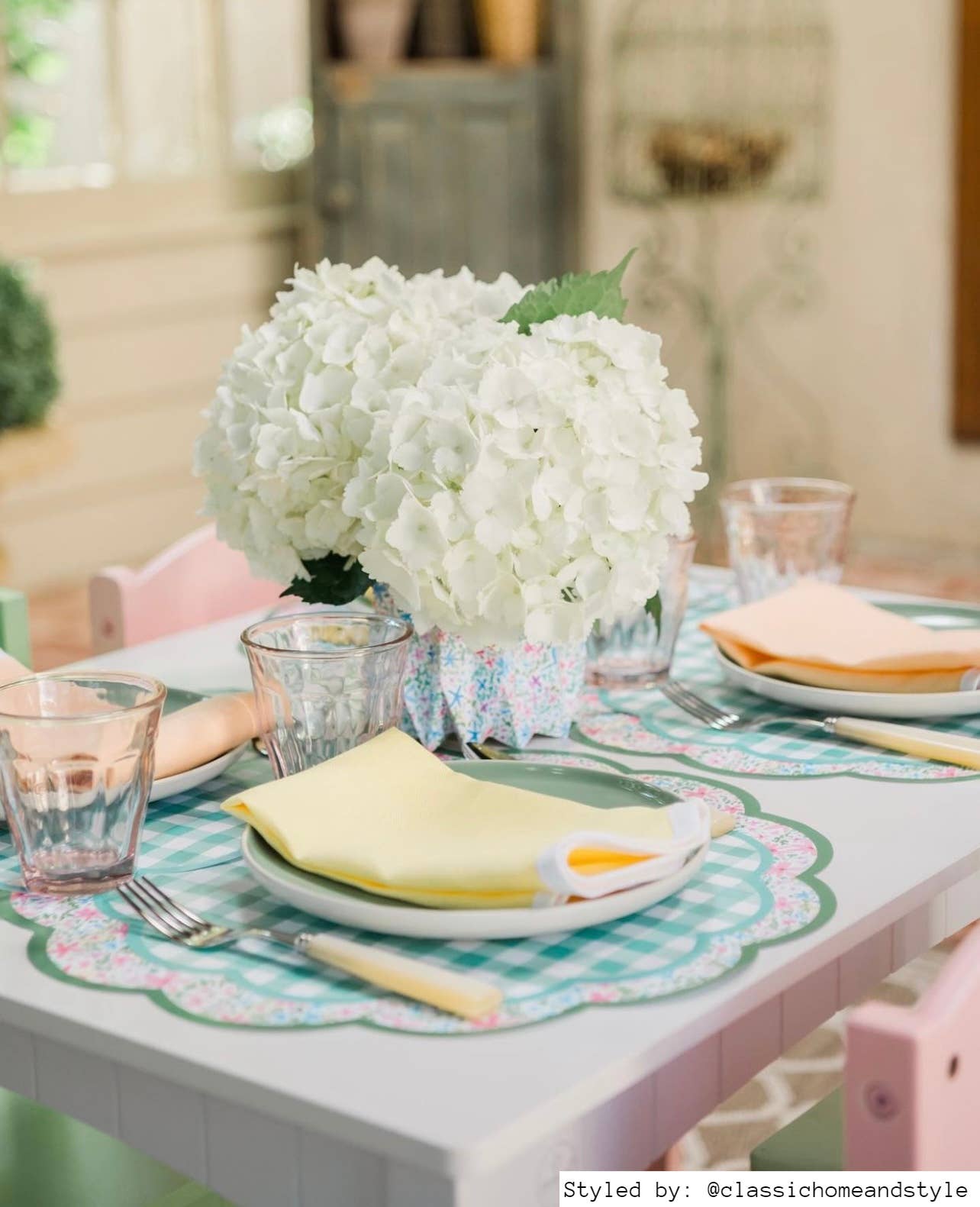 Teal Gingham Scalloped Paper Placemats | Set of 24