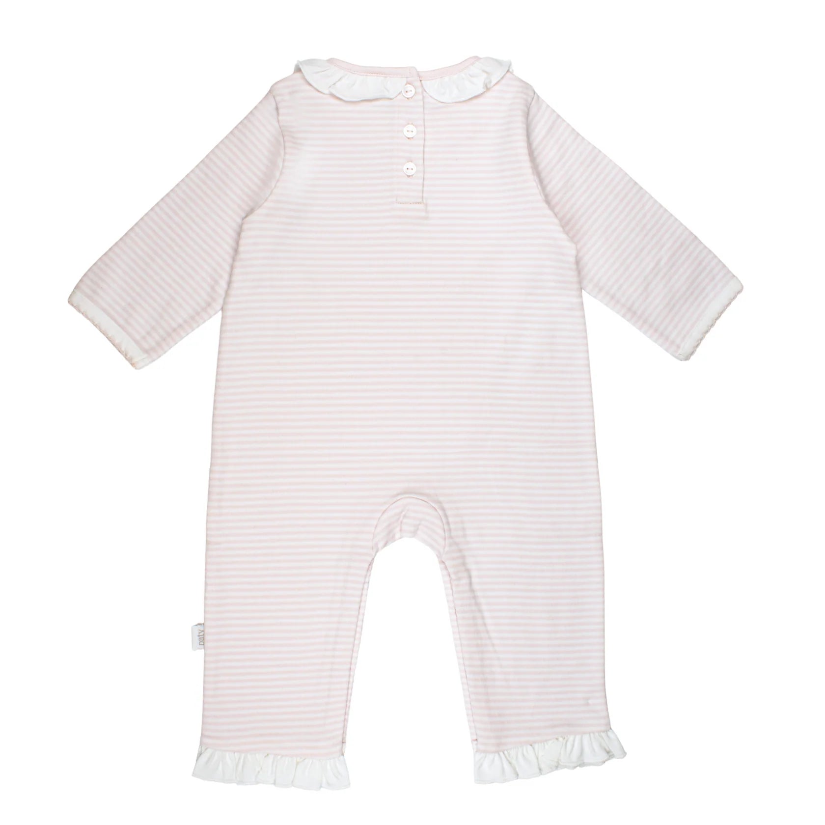 Girls Ruffle Interlock Romper Pink