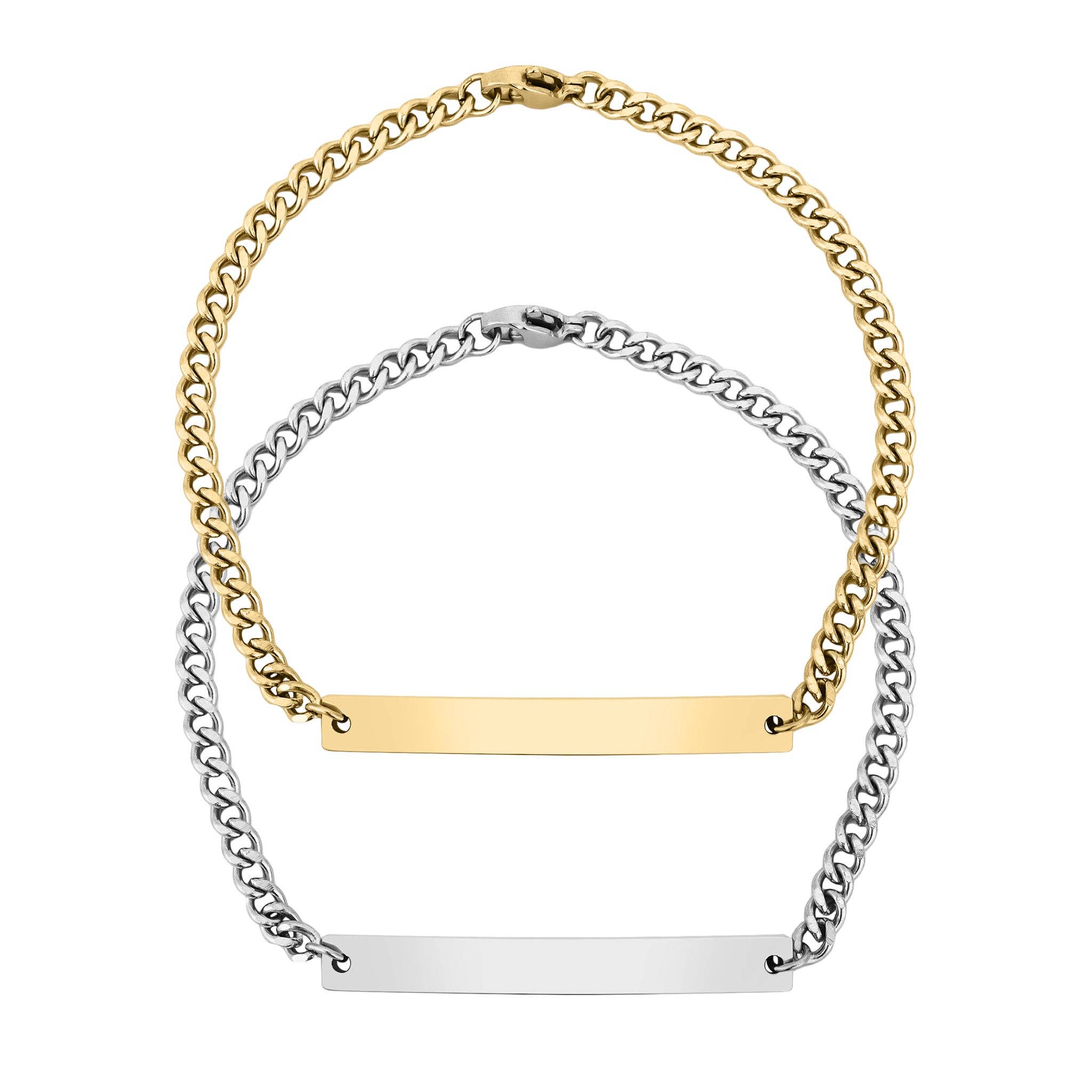 Stainless Steel PVD Curved Blank Bar Curb Chain Bracelet
