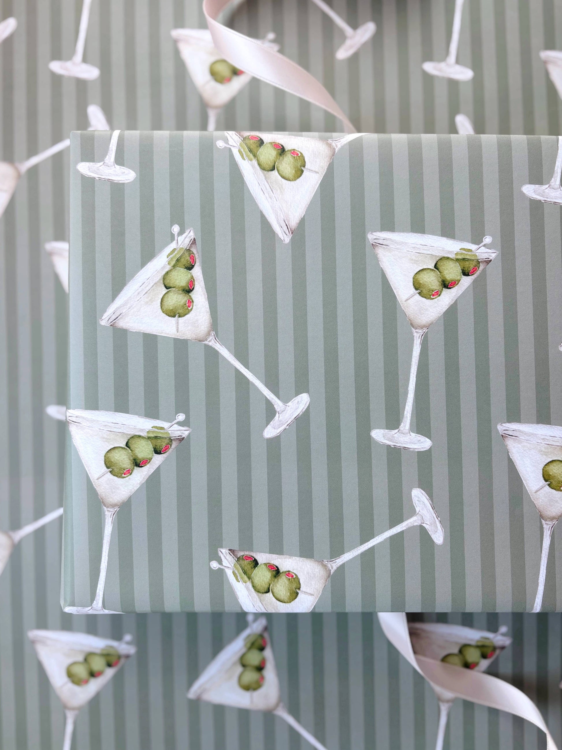 Watercolor Martini Gift Wrap - 3 Sheets/Roll