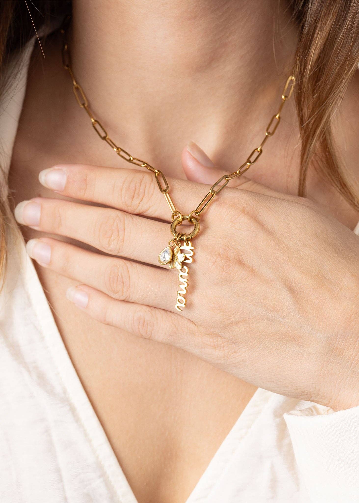 18K Gold Stainless Steel Mama Charm Holder Necklace Gift Set