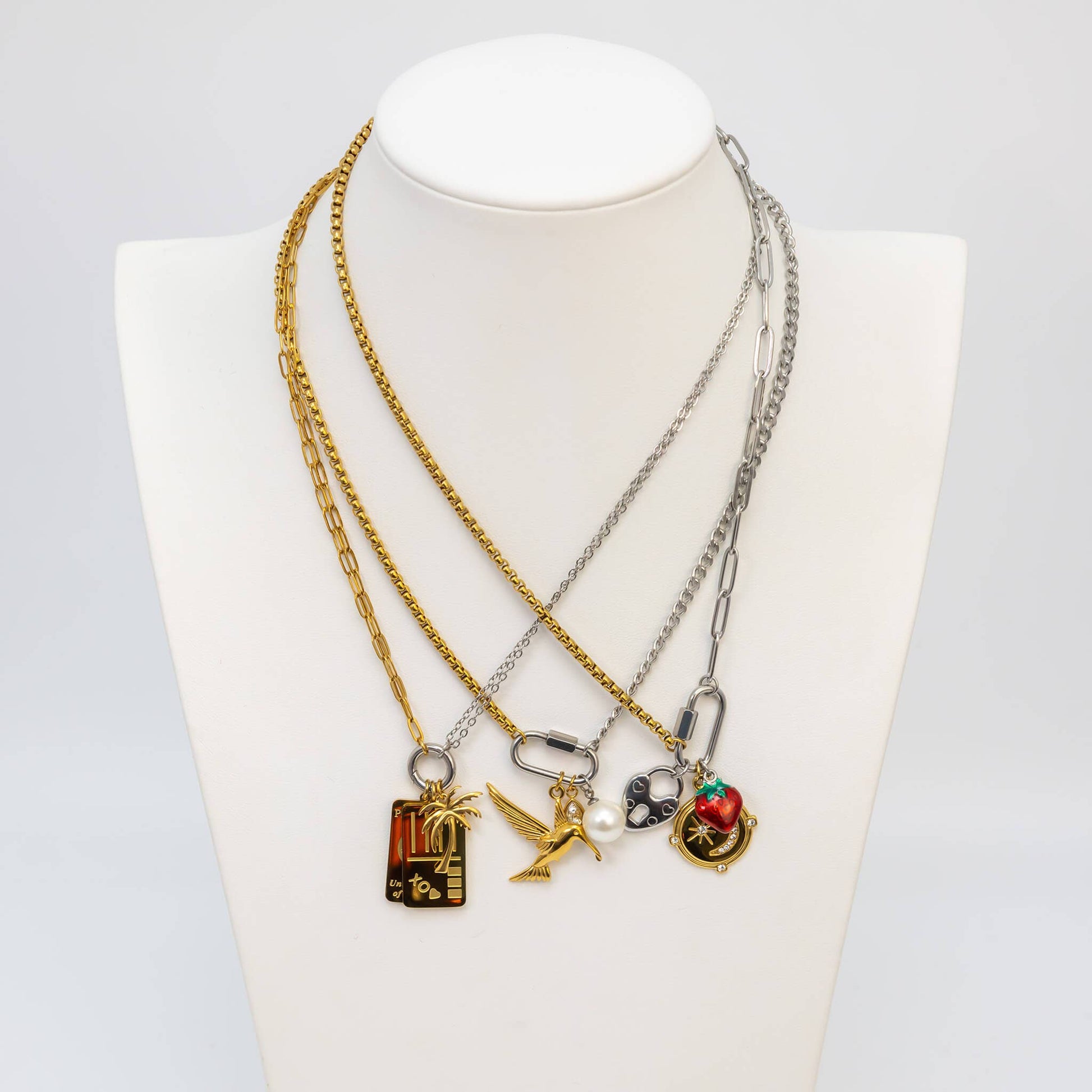 18K Gold Stainless Steel Mixed Metal Carabiner Necklace