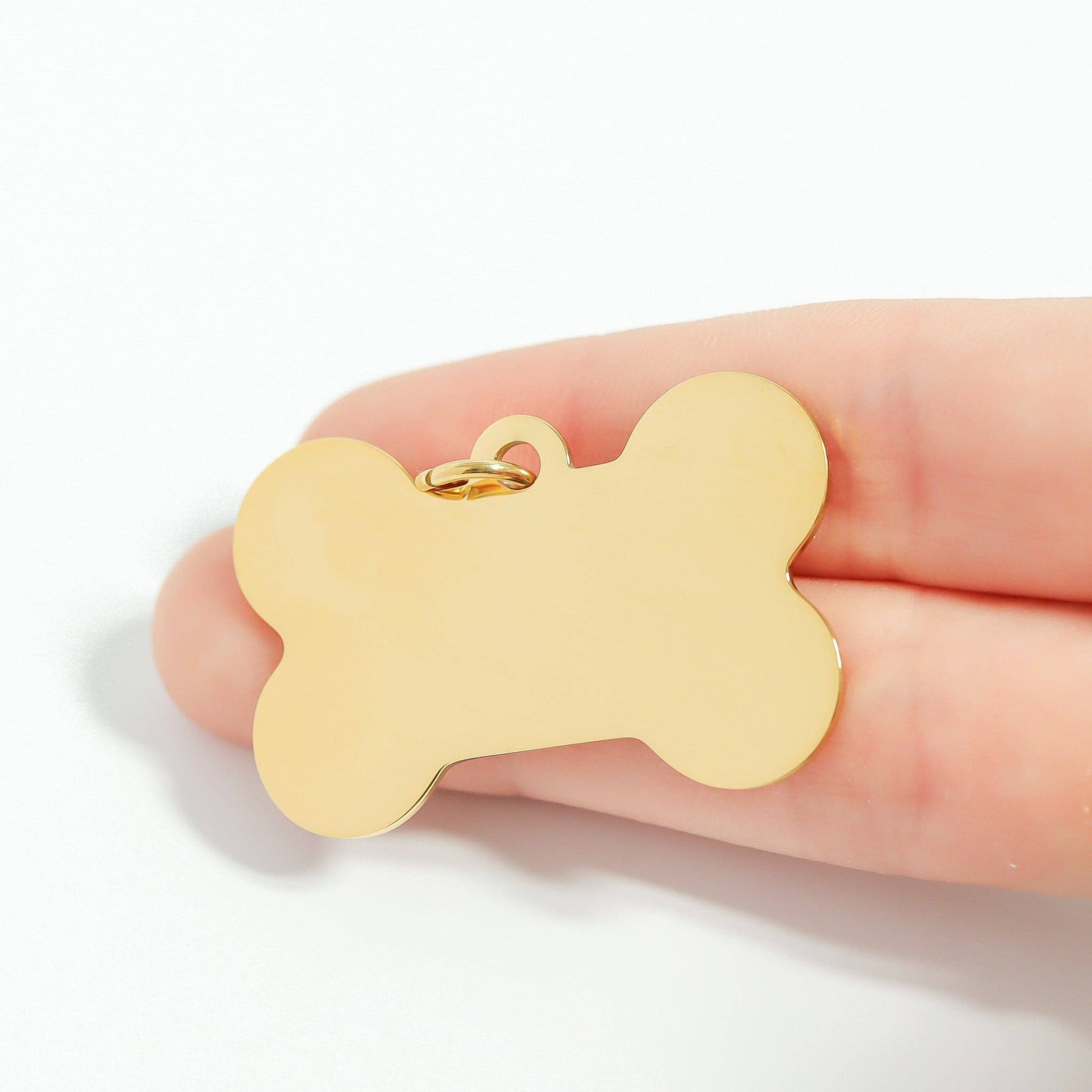 18K Gold PVD Large Blank Stainless Steel Dog Bone Tag